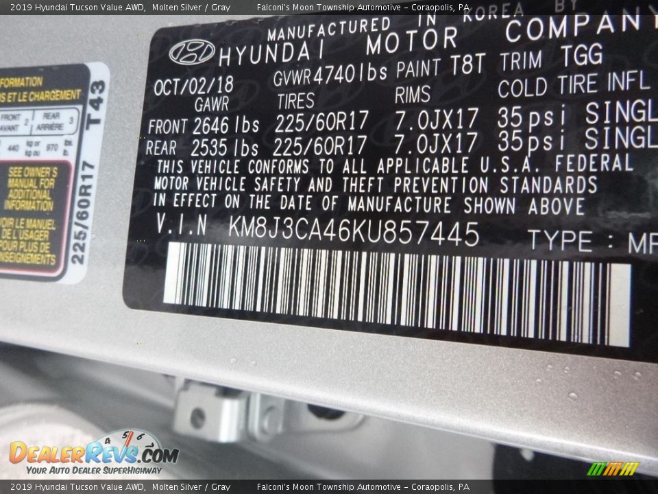2019 Hyundai Tucson Value AWD Molten Silver / Gray Photo #12