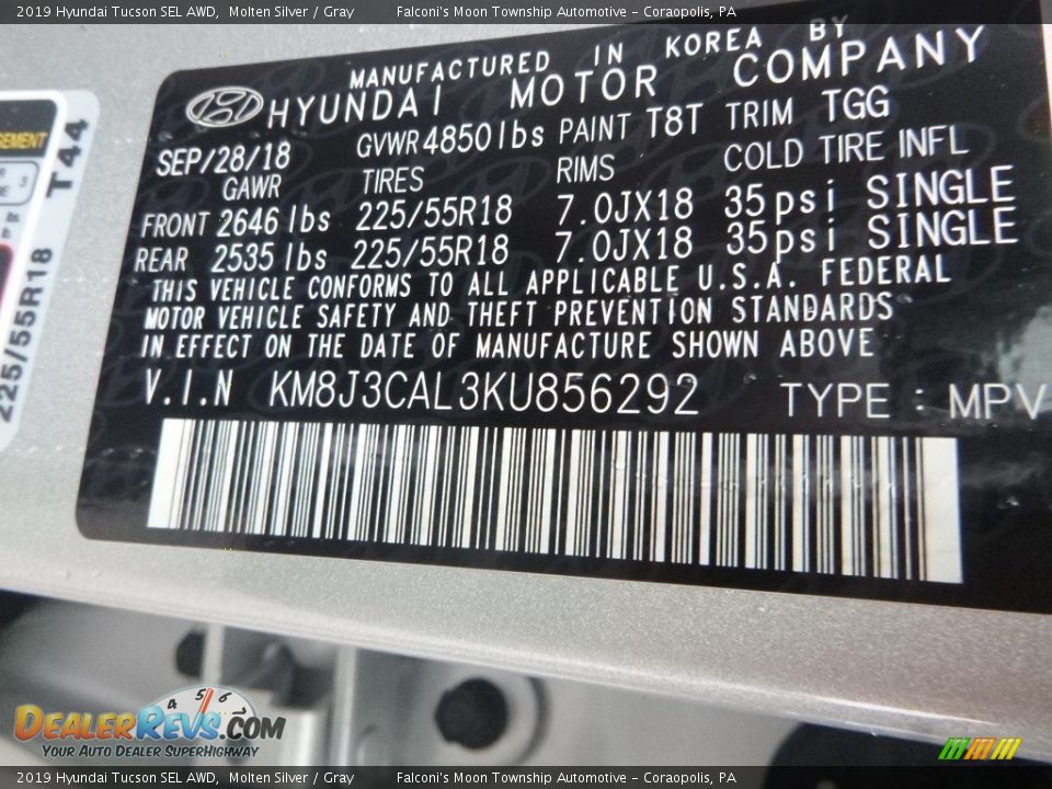 2019 Hyundai Tucson SEL AWD Molten Silver / Gray Photo #12