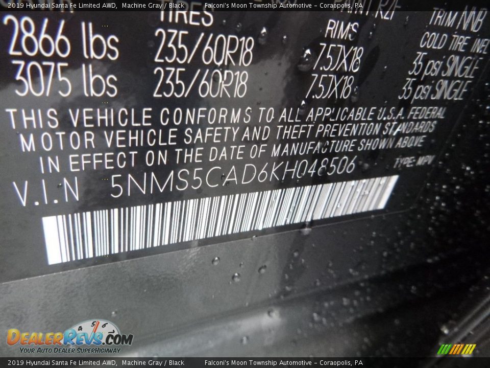 2019 Hyundai Santa Fe Limited AWD Machine Gray / Black Photo #12