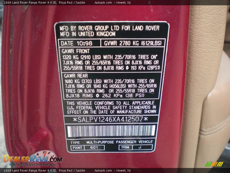 1999 Land Rover Range Rover 4.0 SE Rioja Red / Saddle Photo #20