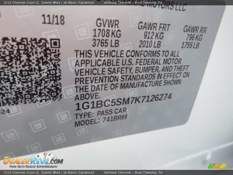 2019 Chevrolet Cruze LS Summit White / Jet Black/­Galvanized Photo #16