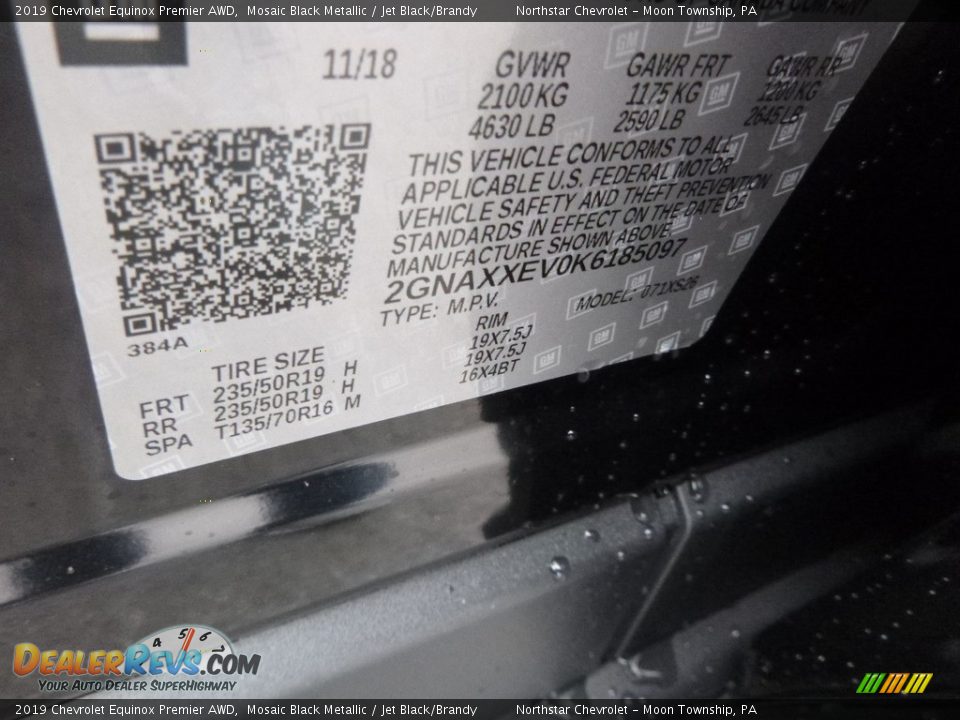 2019 Chevrolet Equinox Premier AWD Mosaic Black Metallic / Jet Black/Brandy Photo #16