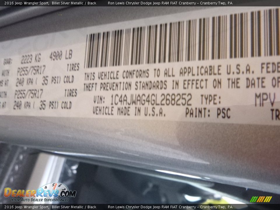 2016 Jeep Wrangler Sport Billet Silver Metallic / Black Photo #16