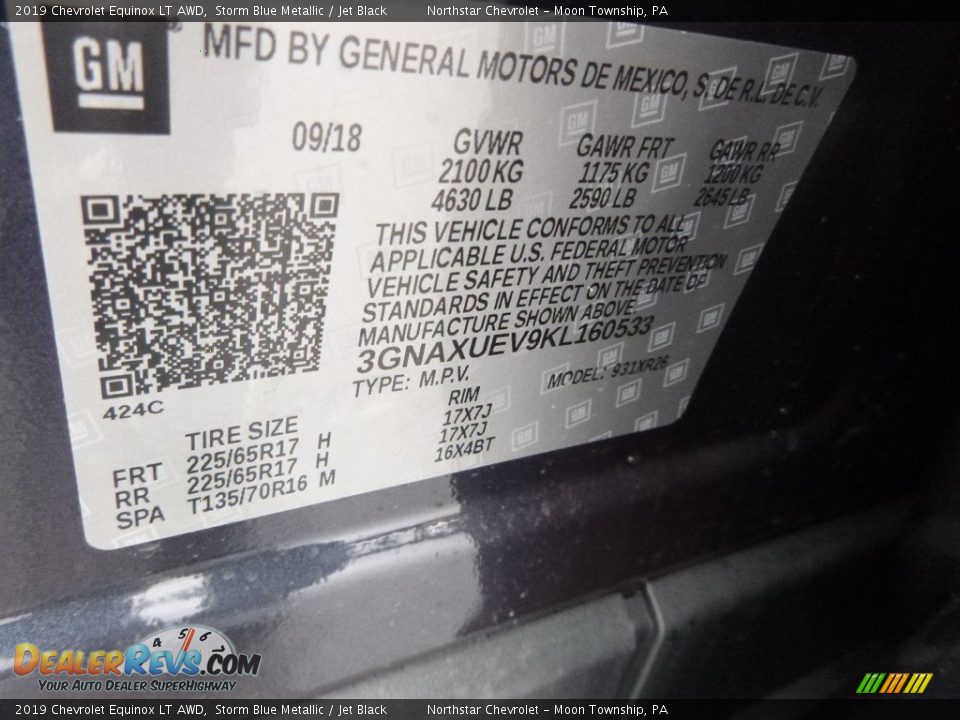 2019 Chevrolet Equinox LT AWD Storm Blue Metallic / Jet Black Photo #16