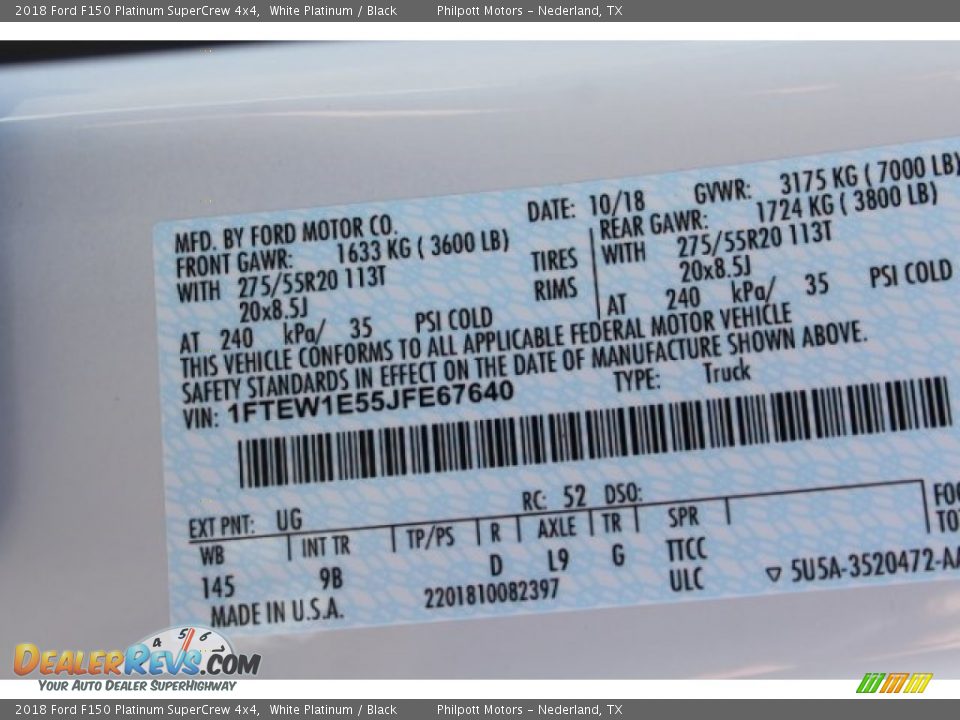 2018 Ford F150 Platinum SuperCrew 4x4 White Platinum / Black Photo #7