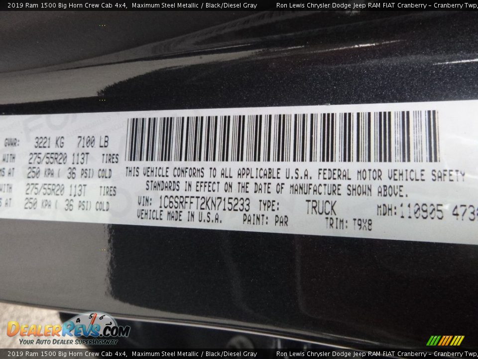 2019 Ram 1500 Big Horn Crew Cab 4x4 Maximum Steel Metallic / Black/Diesel Gray Photo #15