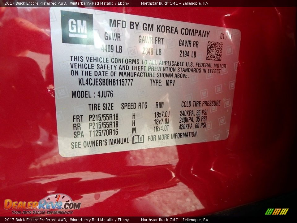 2017 Buick Encore Preferred AWD Winterberry Red Metallic / Ebony Photo #22