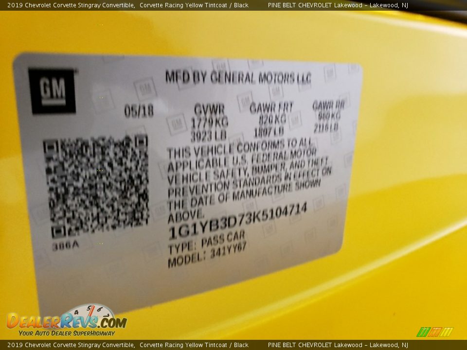 2019 Chevrolet Corvette Stingray Convertible Corvette Racing Yellow Tintcoat / Black Photo #10