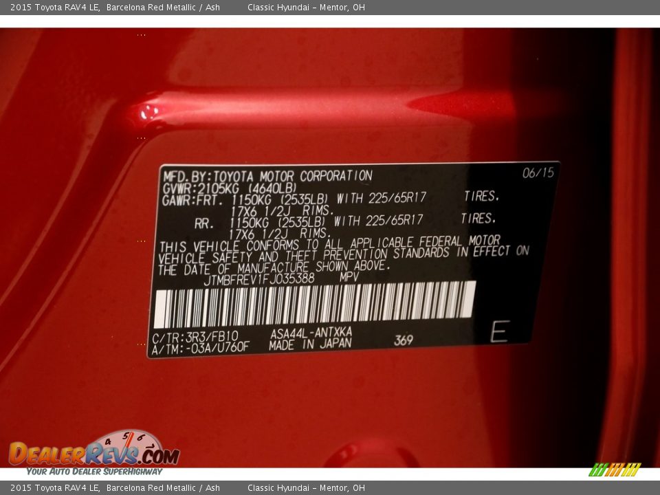 2015 Toyota RAV4 LE Barcelona Red Metallic / Ash Photo #19