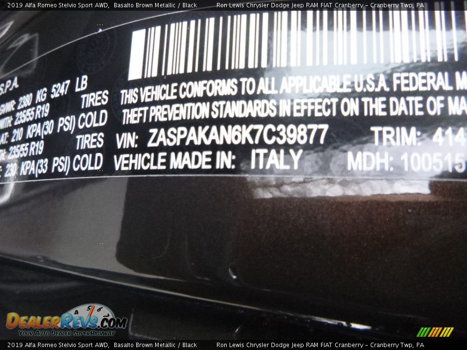 2019 Alfa Romeo Stelvio Sport AWD Basalto Brown Metallic / Black Photo #22