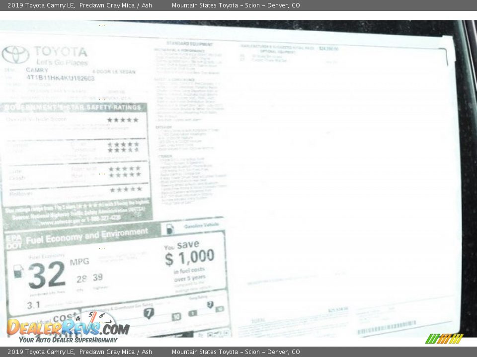 2019 Toyota Camry LE Predawn Gray Mica / Ash Photo #36