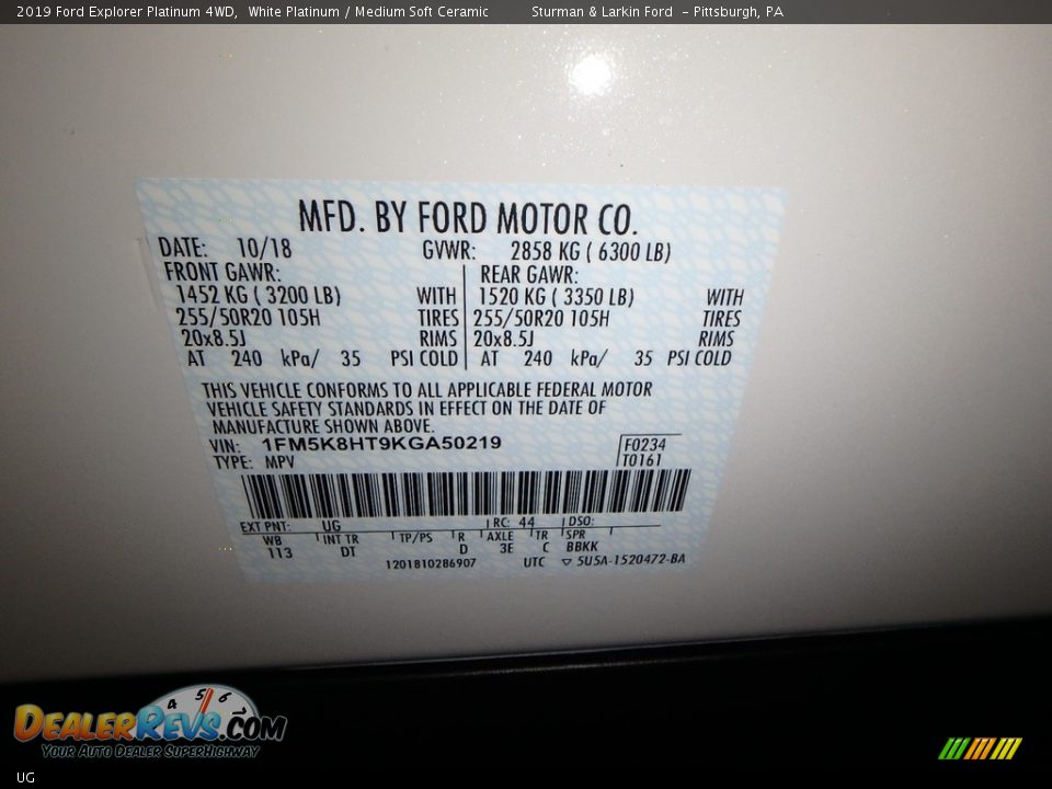 Ford Color Code UG White Platinum