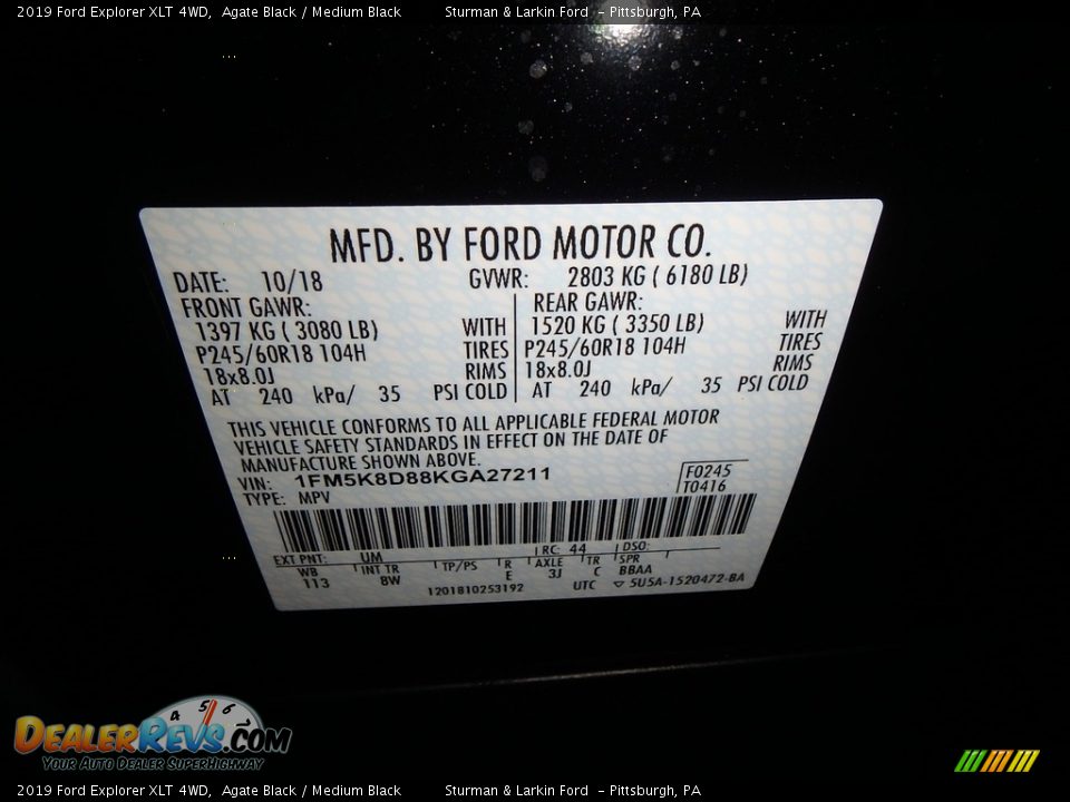 2019 Ford Explorer XLT 4WD Agate Black / Medium Black Photo #10
