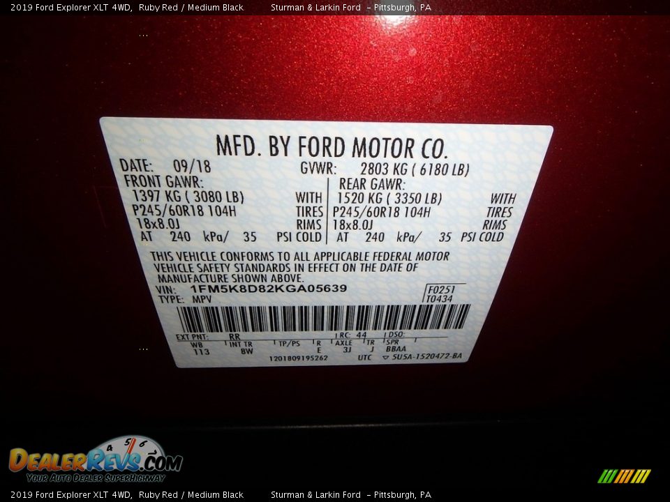 2019 Ford Explorer XLT 4WD Ruby Red / Medium Black Photo #10