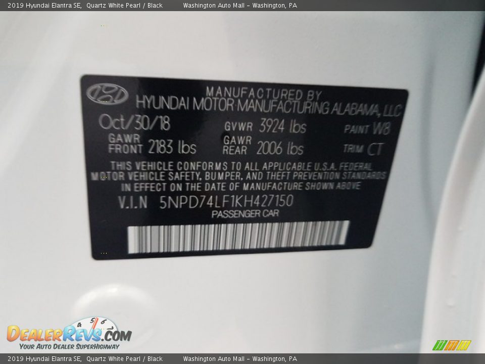 2019 Hyundai Elantra SE Quartz White Pearl / Black Photo #21