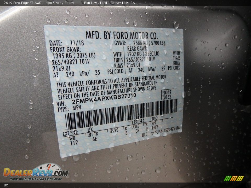 Ford Color Code UX Ingot Silver