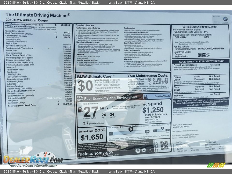 2019 BMW 4 Series 430i Gran Coupe Glacier Silver Metallic / Black Photo #10