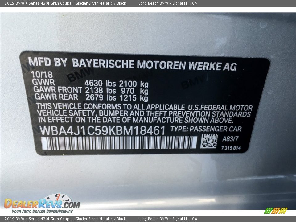 2019 BMW 4 Series 430i Gran Coupe Glacier Silver Metallic / Black Photo #11