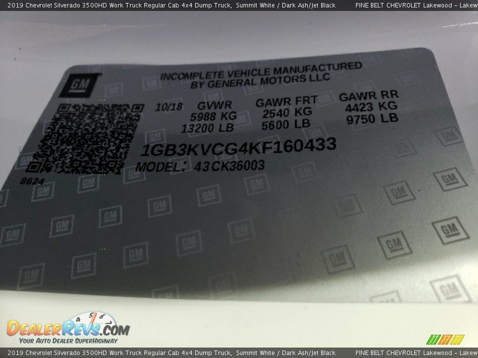 2019 Chevrolet Silverado 3500HD Work Truck Regular Cab 4x4 Dump Truck Summit White / Dark Ash/Jet Black Photo #9