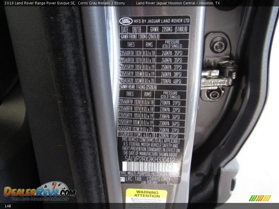 Land Rover Color Code 1AB Corris Gray Metallic