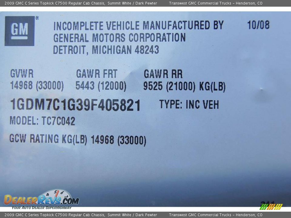 2009 GMC C Series Topkick C7500 Regular Cab Chassis Summit White / Dark Pewter Photo #27