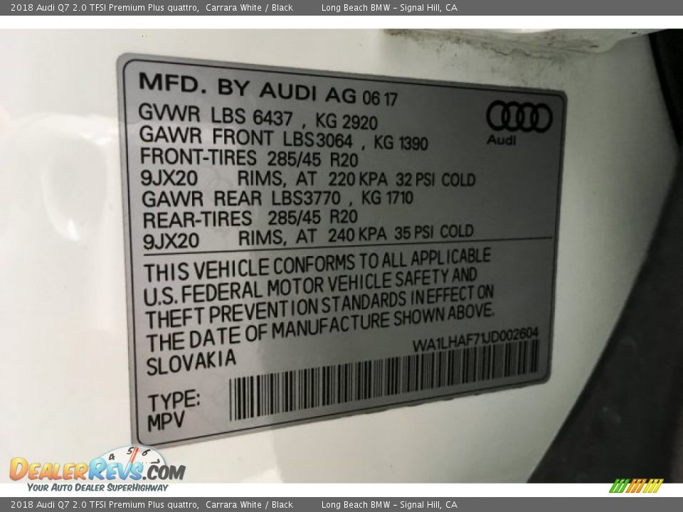 2018 Audi Q7 2.0 TFSI Premium Plus quattro Carrara White / Black Photo #22