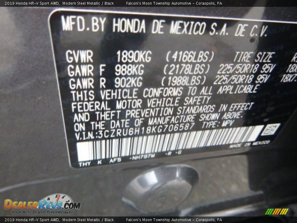 2019 Honda HR-V Sport AWD Modern Steel Metallic / Black Photo #13
