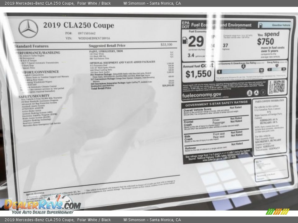 2019 Mercedes-Benz CLA 250 Coupe Polar White / Black Photo #10