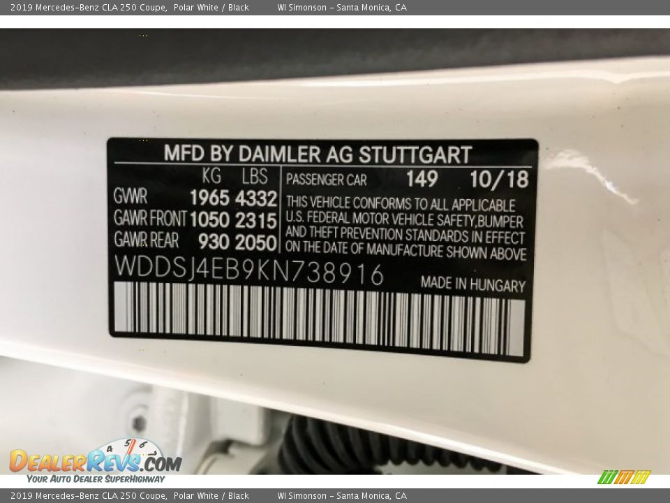 2019 Mercedes-Benz CLA 250 Coupe Polar White / Black Photo #11