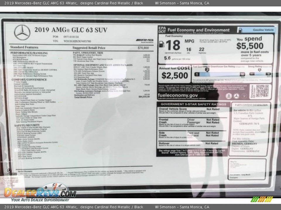 2019 Mercedes-Benz GLC AMG 63 4Matic Window Sticker Photo #10