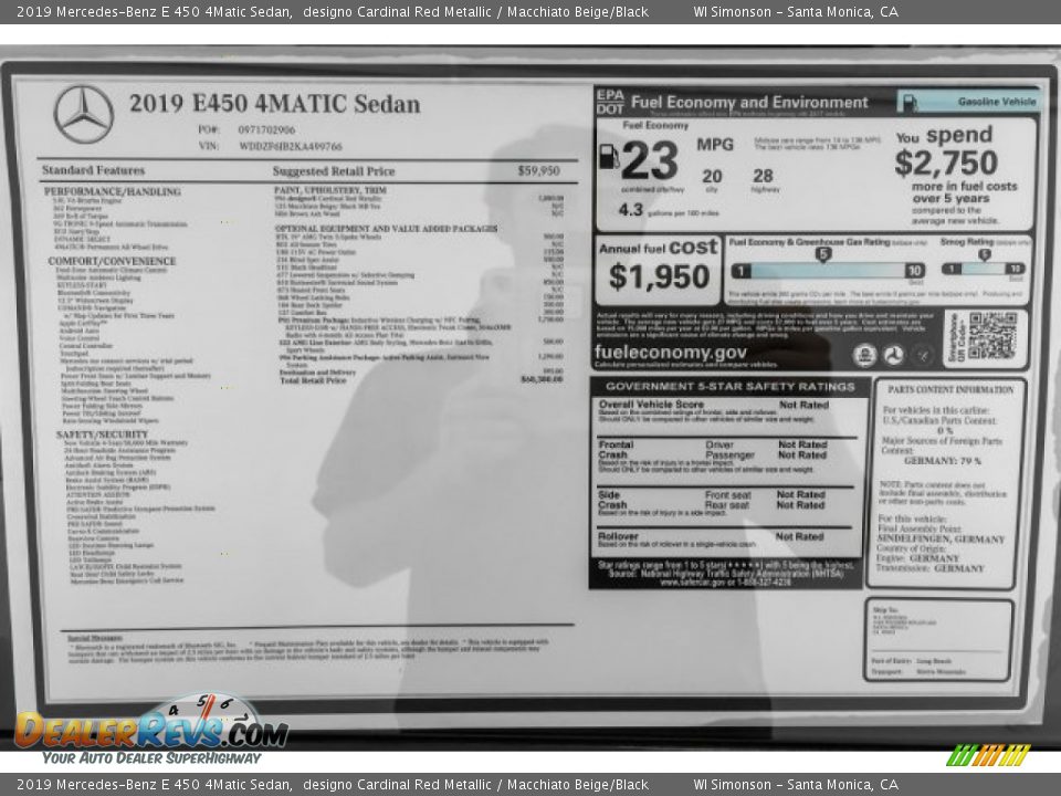 2019 Mercedes-Benz E 450 4Matic Sedan Window Sticker Photo #10