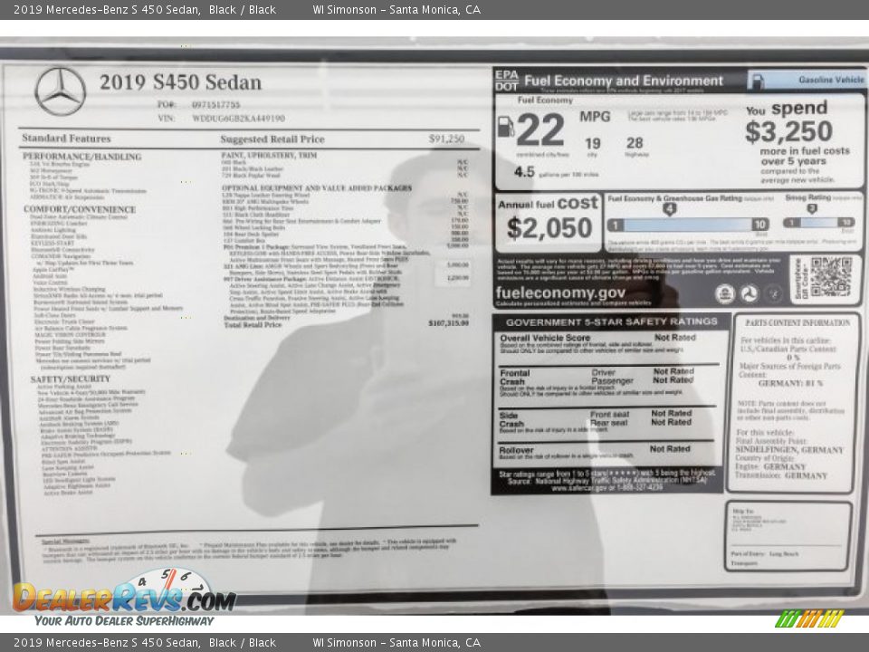 2019 Mercedes-Benz S 450 Sedan Black / Black Photo #10