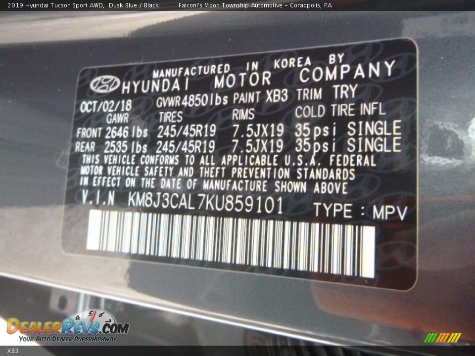 Hyundai Color Code XB3 Dusk Blue