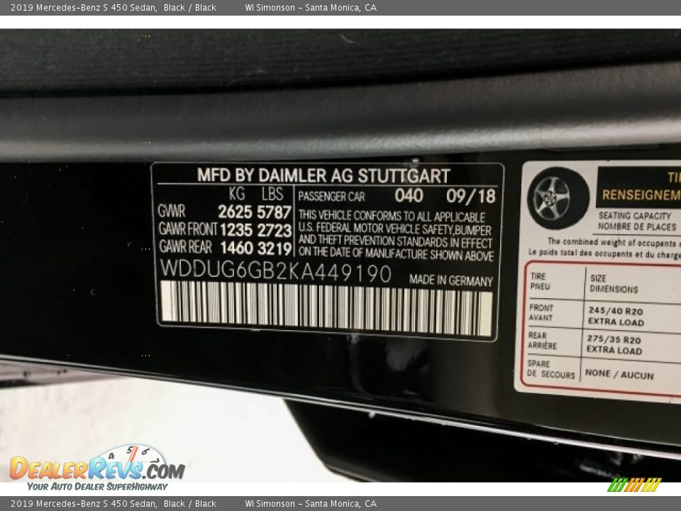 2019 Mercedes-Benz S 450 Sedan Black / Black Photo #11