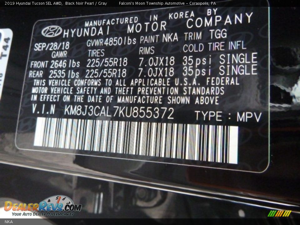 Hyundai Color Code NKA Black Noir Pearl