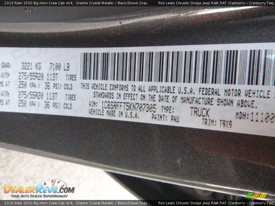 2019 Ram 1500 Big Horn Crew Cab 4x4 Granite Crystal Metallic / Black/Diesel Gray Photo #15