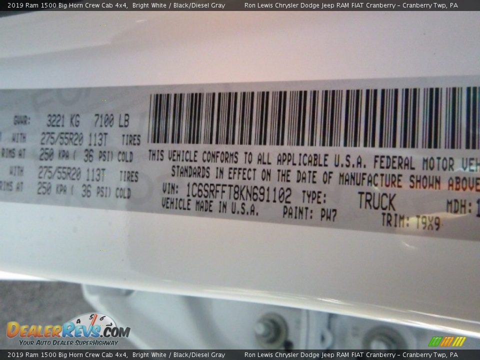 2019 Ram 1500 Big Horn Crew Cab 4x4 Bright White / Black/Diesel Gray Photo #14