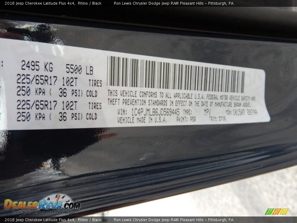 2018 Jeep Cherokee Latitude Plus 4x4 Rhino / Black Photo #20