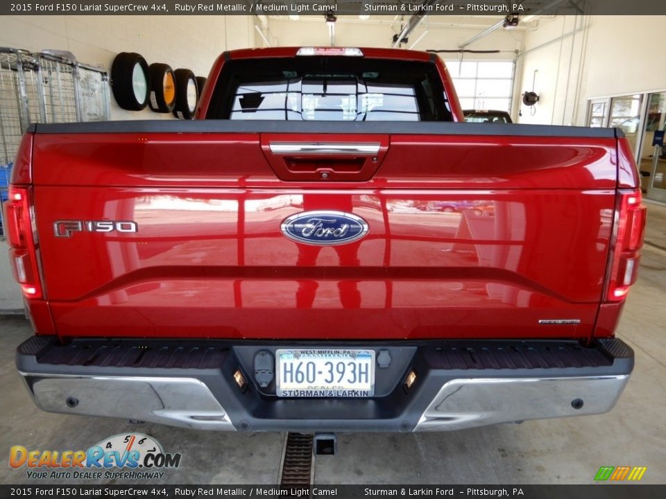2015 Ford F150 Lariat SuperCrew 4x4 Ruby Red Metallic / Medium Light Camel Photo #4