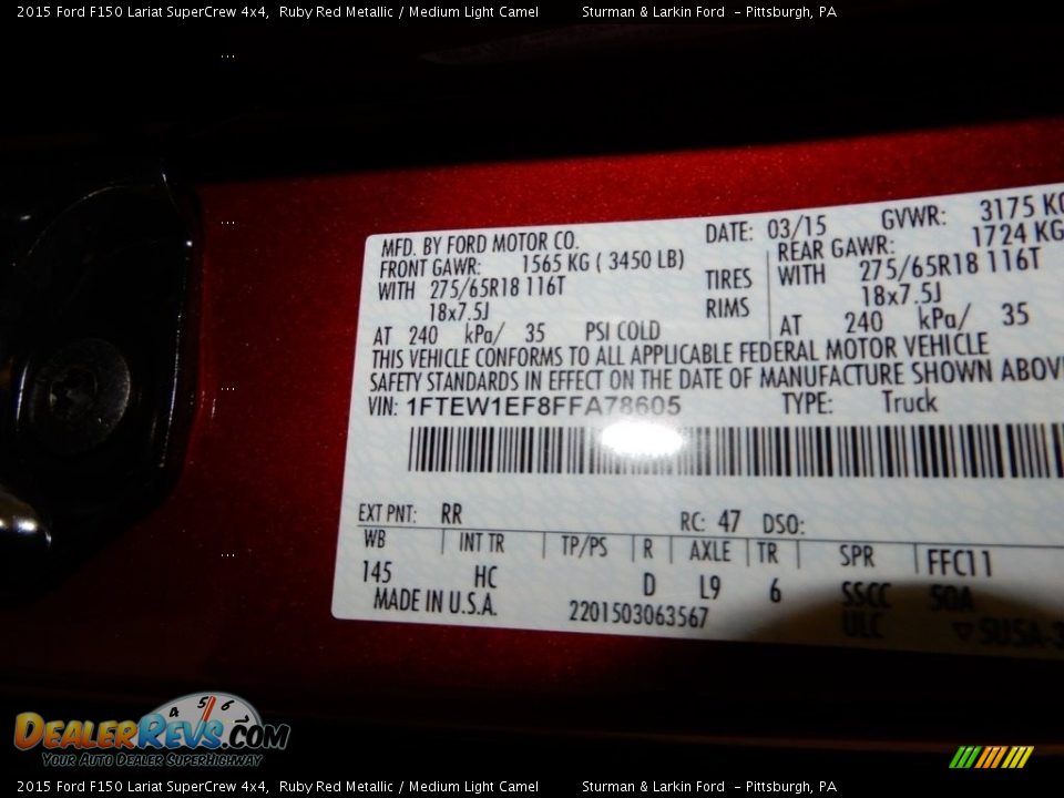 2015 Ford F150 Lariat SuperCrew 4x4 Ruby Red Metallic / Medium Light Camel Photo #18