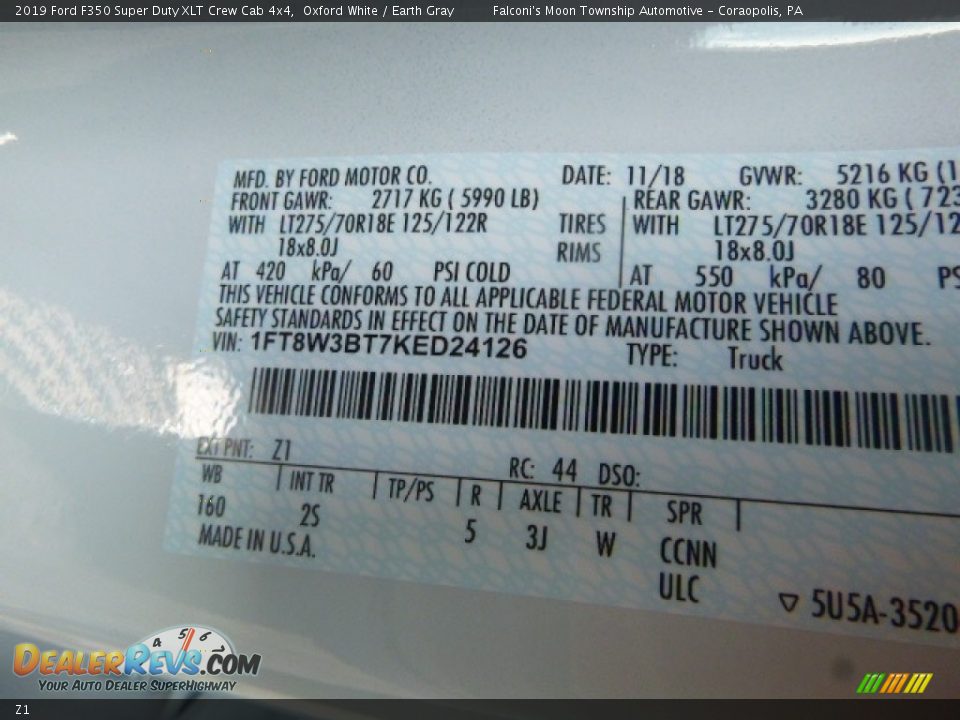 Ford Color Code Z1 Oxford White