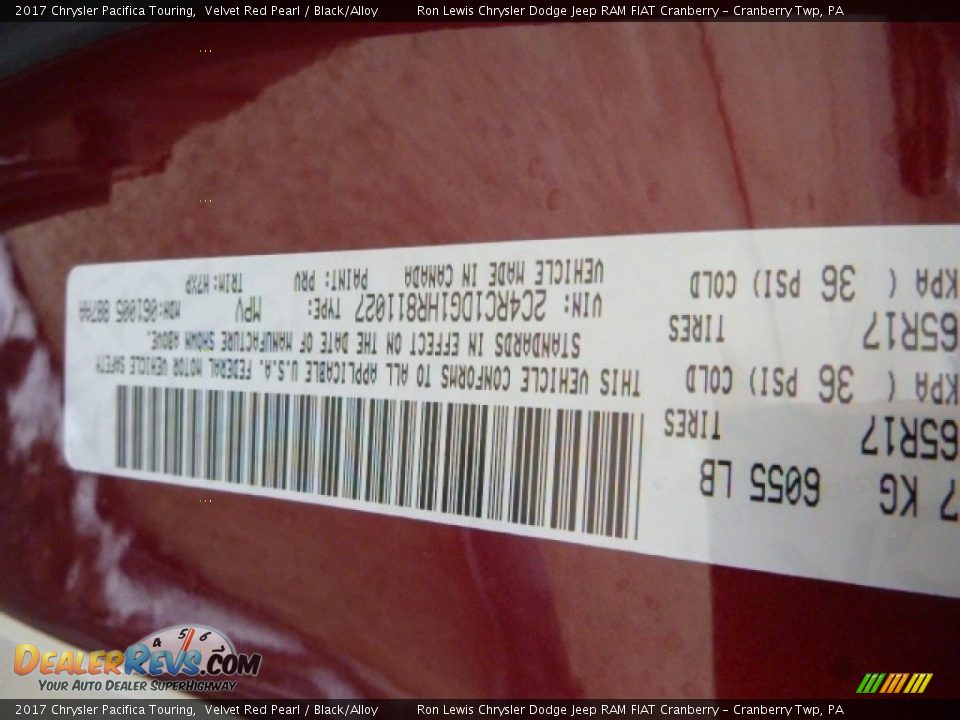 2017 Chrysler Pacifica Touring Velvet Red Pearl / Black/Alloy Photo #15