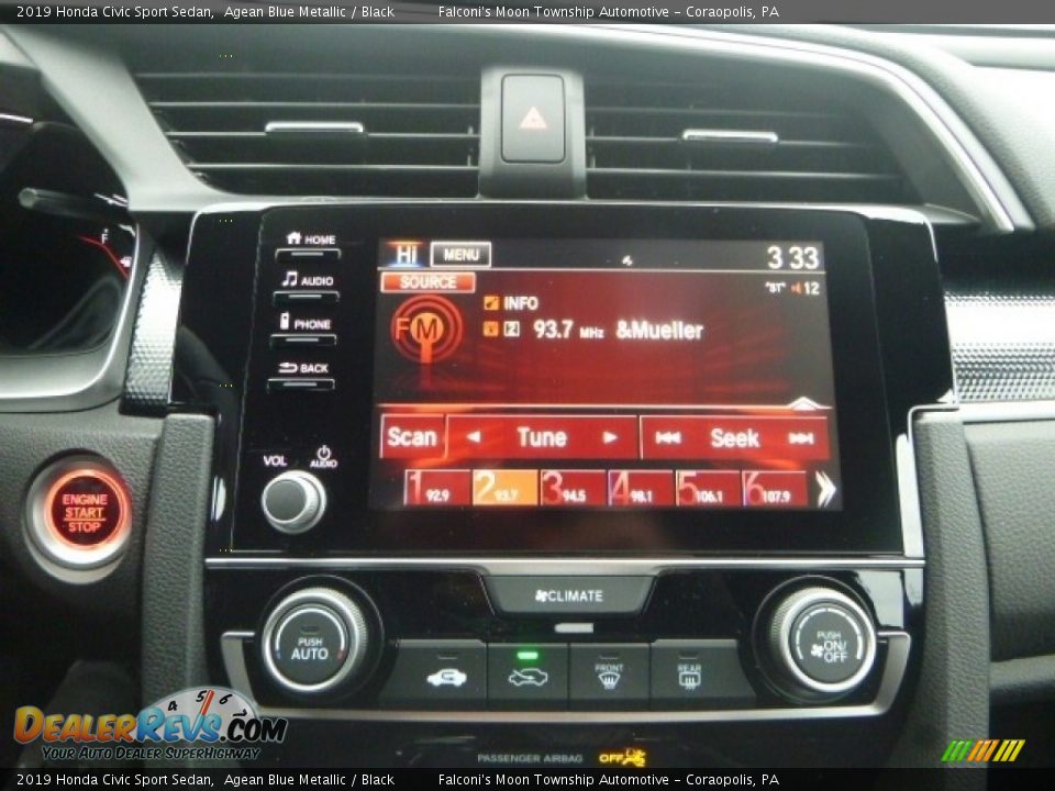 2019 Honda Civic Sport Sedan Agean Blue Metallic / Black Photo #14