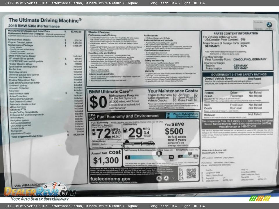 2019 BMW 5 Series 530e iPerformance Sedan Mineral White Metallic / Cognac Photo #10
