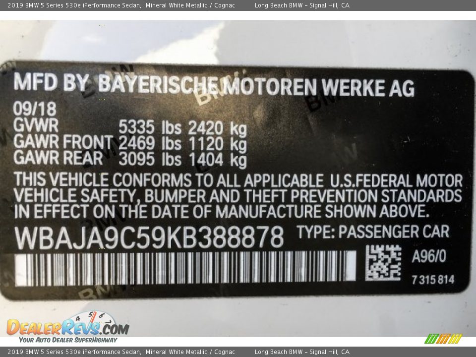 2019 BMW 5 Series 530e iPerformance Sedan Mineral White Metallic / Cognac Photo #11