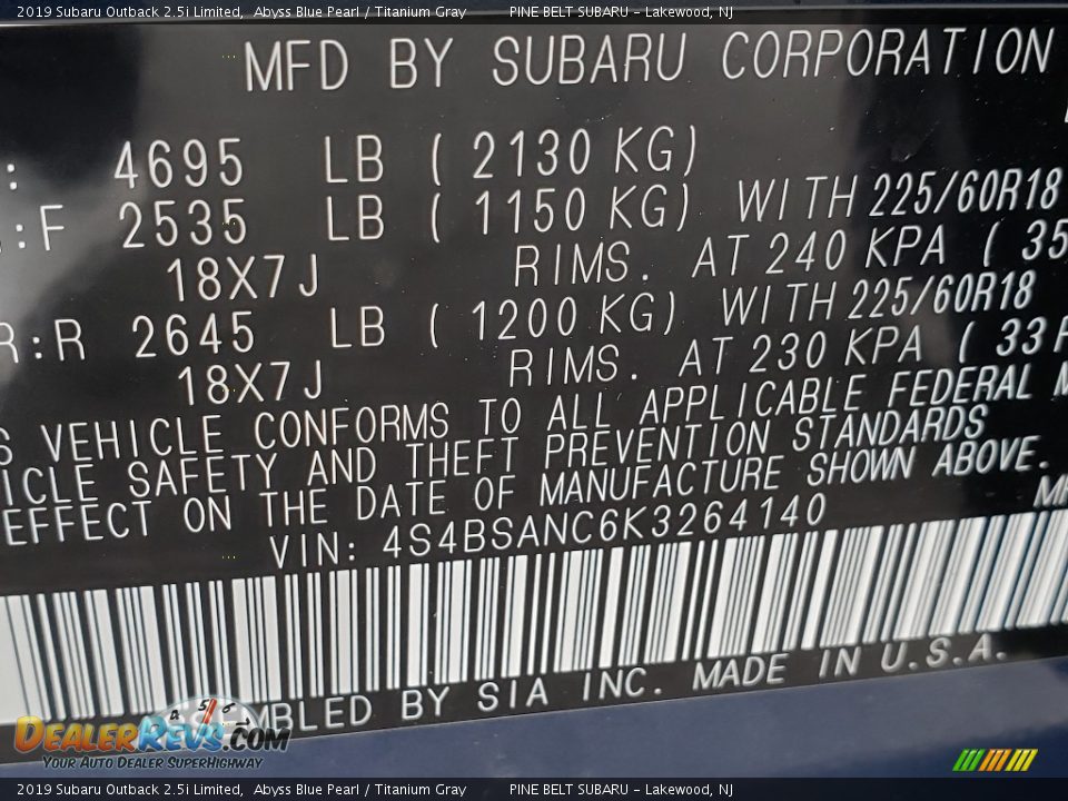 2019 Subaru Outback 2.5i Limited Abyss Blue Pearl / Titanium Gray Photo #9