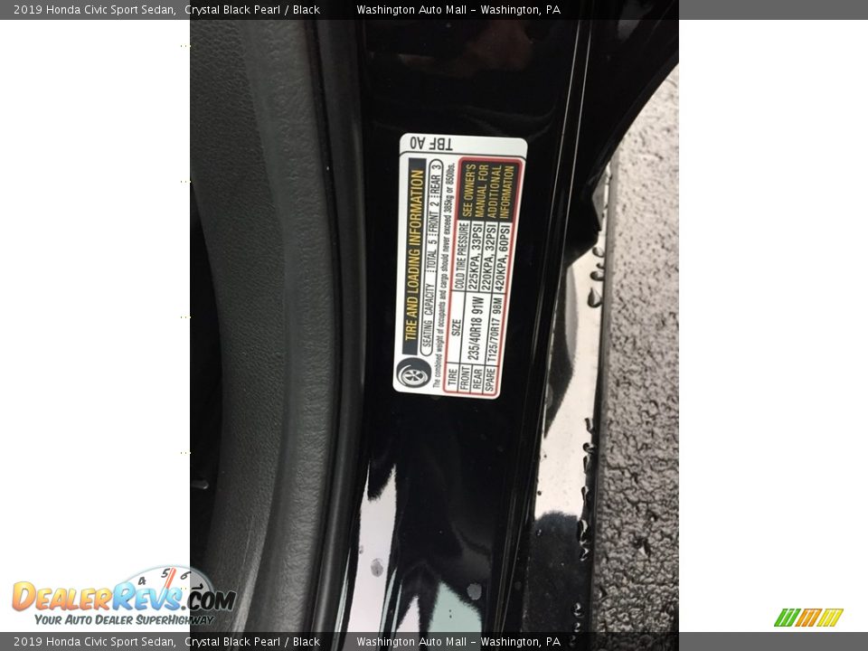 Info Tag of 2019 Honda Civic Sport Sedan Photo #3