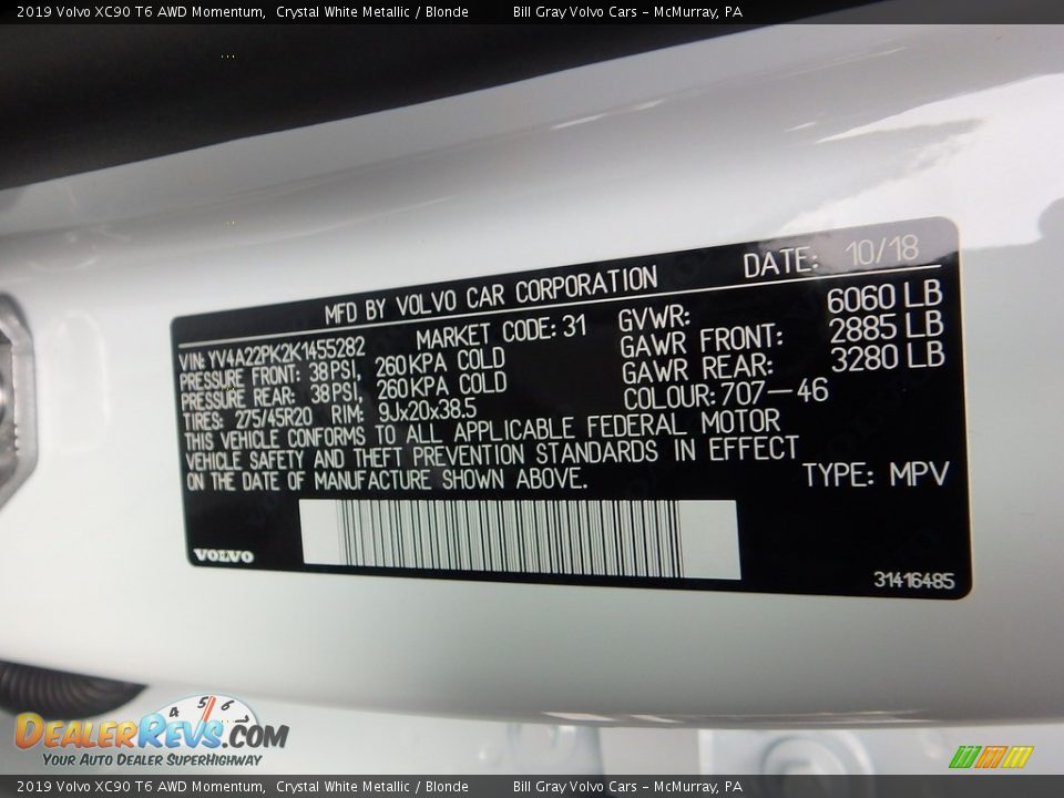 2019 Volvo XC90 T6 AWD Momentum Crystal White Metallic / Blonde Photo #12