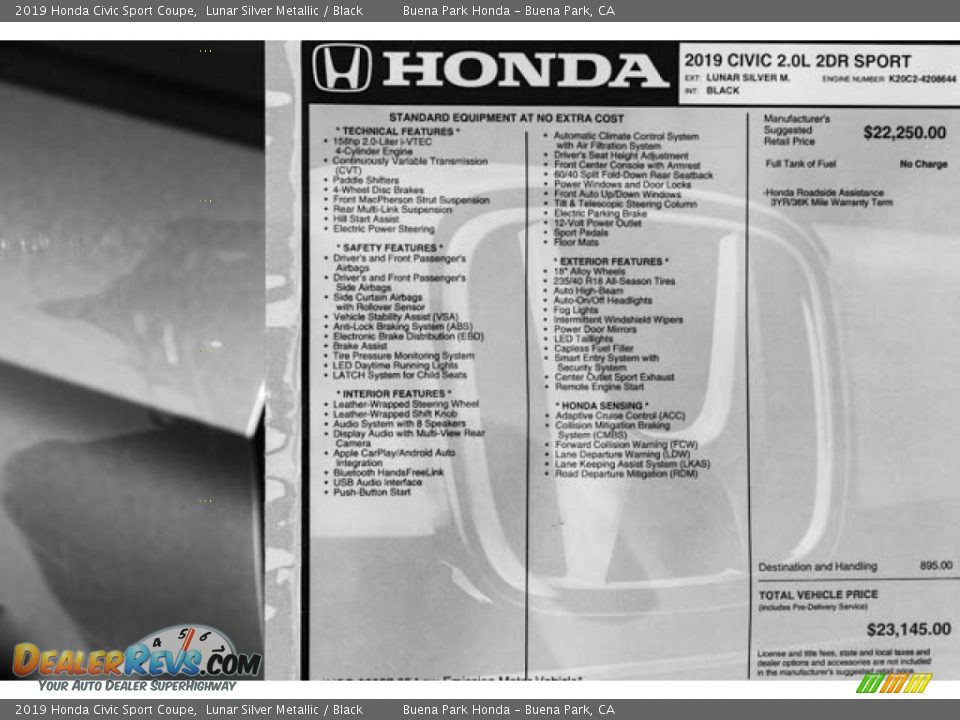 2019 Honda Civic Sport Coupe Window Sticker Photo #34