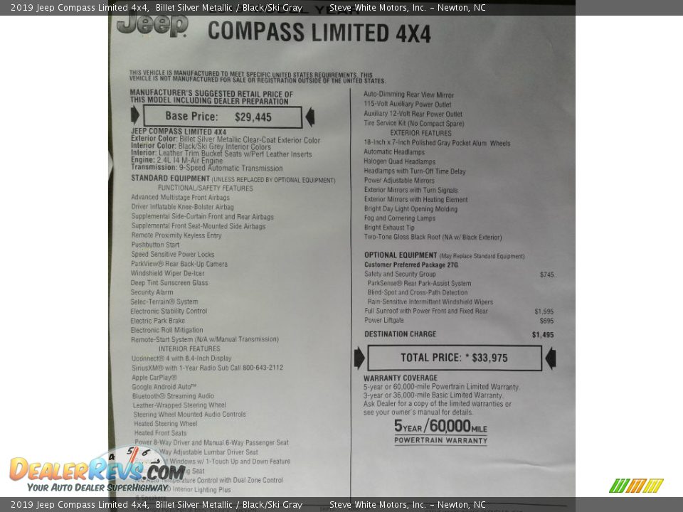 2019 Jeep Compass Limited 4x4 Billet Silver Metallic / Black/Ski Gray Photo #36